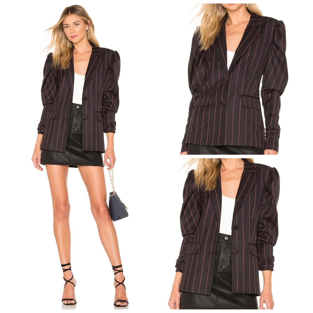 L'Academie NWT Revolve Natalie Puff Sleeve Pinstripe Tailored Blazer Jacket